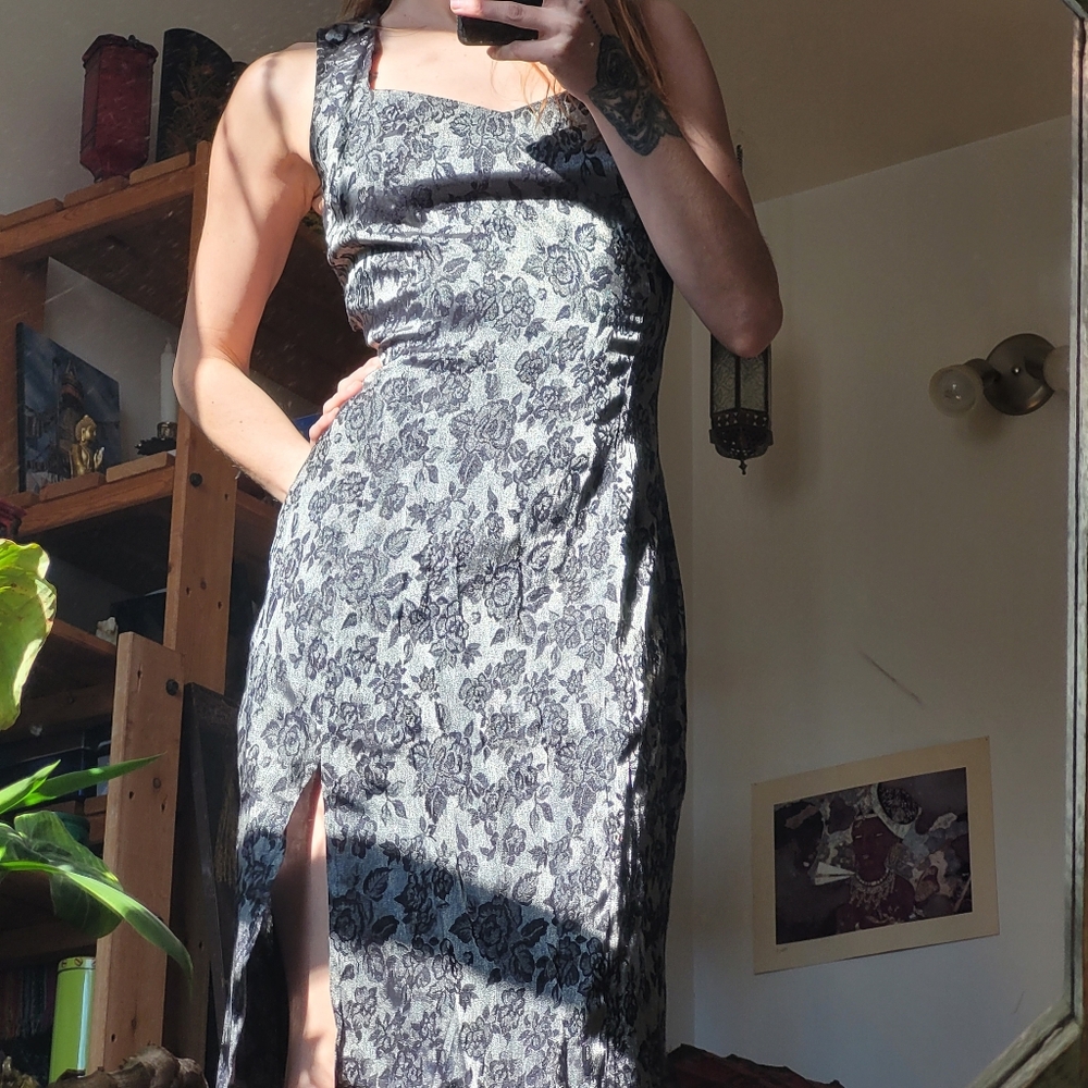 Vintage Two Roads 2R Maxi Floral Print Evening Dress Side Slit - Size 9 - Picture 7 of 7
